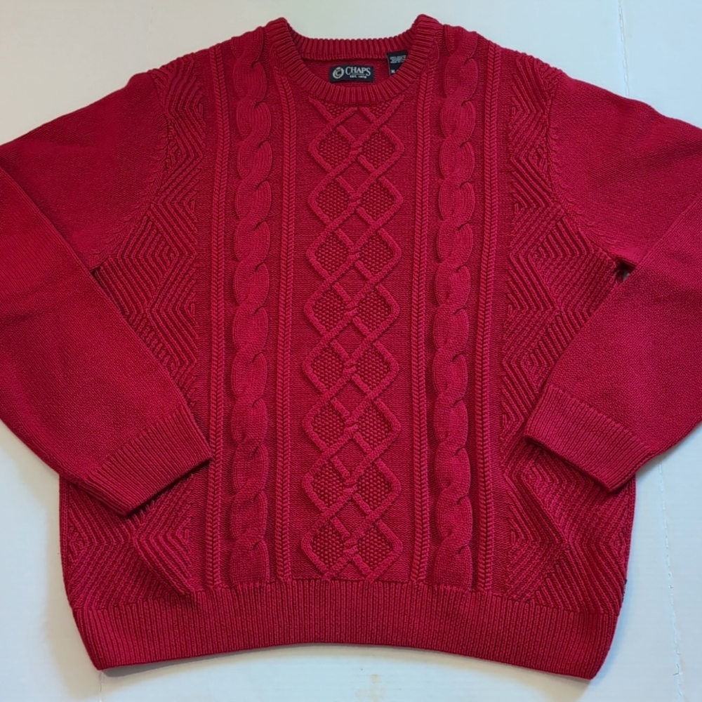 CHAPS Cable Knit Red Crewneck Drifter Sweater. Size XL